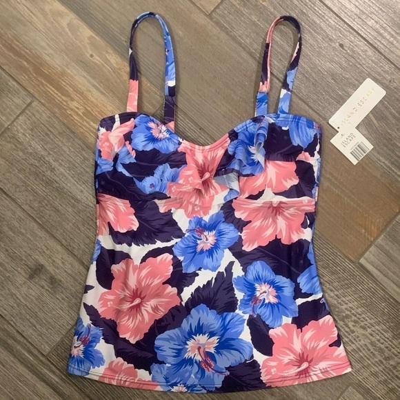 NWT Island Escape Tahiti Bandini Ruffled Tankini 6 Swimsuit Top Padded - Picture 3 of 9